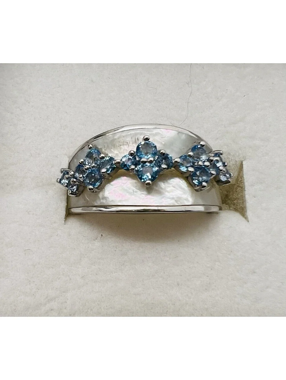 Stauer Pearl Topaz Ring swiss blue silver 925 Sz 7 luxury statement irridescent